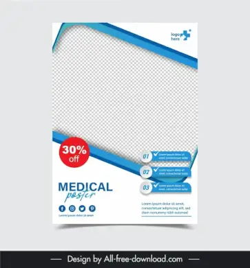 medical center poster template flat element modern checkered frame 
