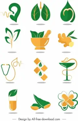 medical design elements green orange symbols sketch