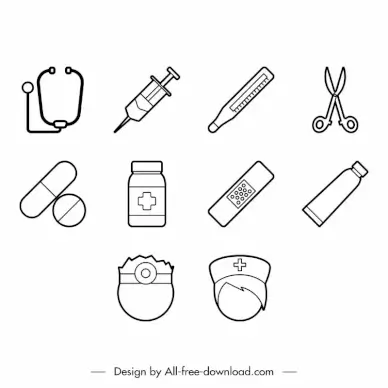 medical icon sets flat black white symbols outline 