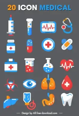 medical icons colorful flat symbols sketch