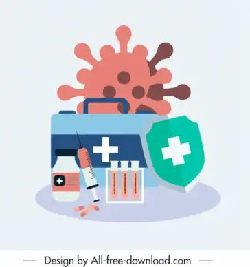 medical icons virus shield medicine elements sketch
