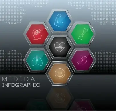 medical infographic shiny multicolored hexagon decor organ symbols