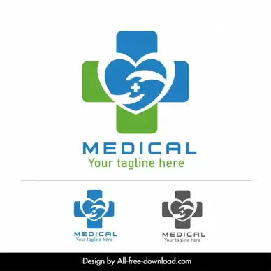 medical logotype flat medical cross heart hands sketch symmetric design 