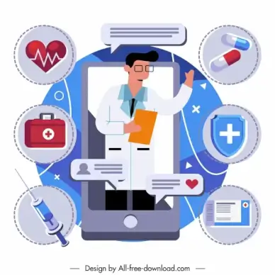 medical service background smartphone clinic elements sketch