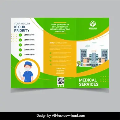 medical services brochure template trifold design surgeon hospital architecture sketch 