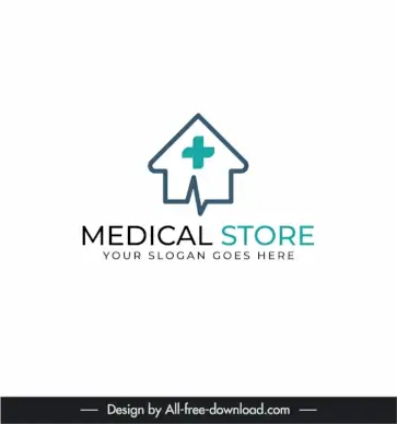 medical store logo template house medical cross cardiogram shapes sketch