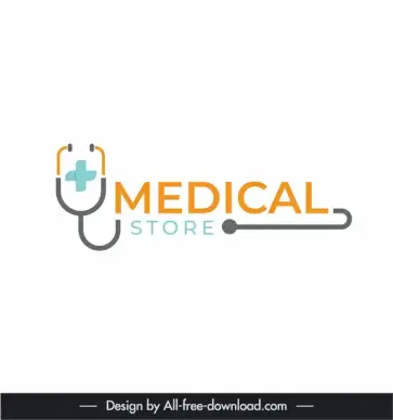 medical store logotype flat texts medical symbols decor
