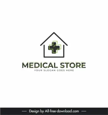 medical store logotype house shape medical cross sketch