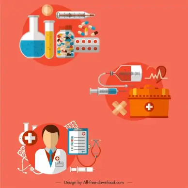 medical treatment design element medicine clinic symbols sketch