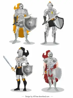 medieval armor icons shiny classical design