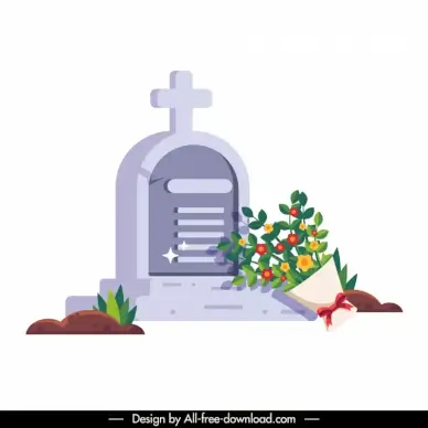 memorial cemetery icon elegant classical tomb bouquet sketch