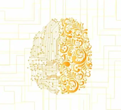 memory background brain icons golden contemporary classical design