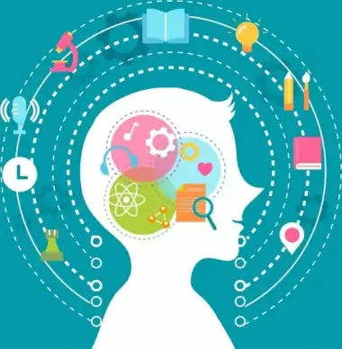memory background head silhouette objects icons circle layout