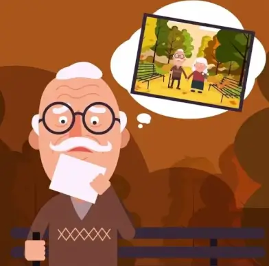 memory background old man picture thought bubble icons