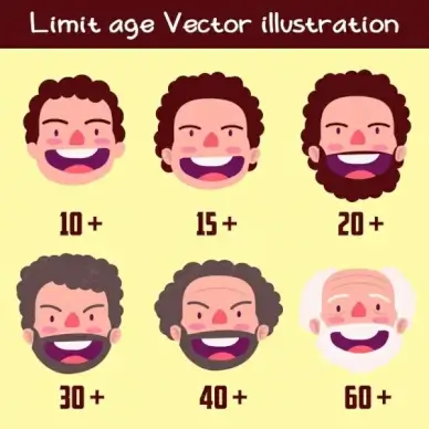 men age icons faces numbers illustration