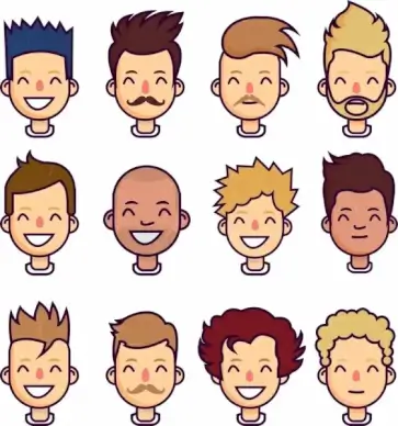 men hairstyle collection portrait design cartoon characters