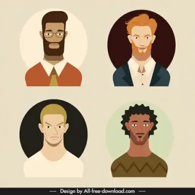 men portraits avatars colored cartoon sketch