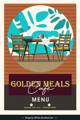 menu card cover template elegant flat leaves chair table isolation sketch