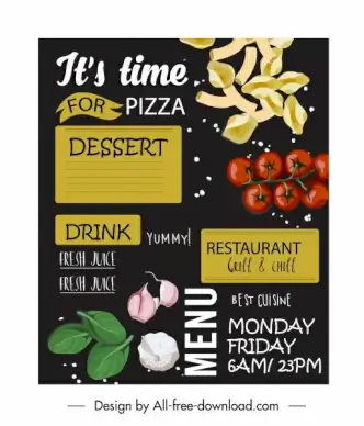 menu cover template ingredients sketch colorful dark decor