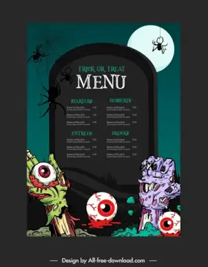 menu halloween template horrible bloody dead elements