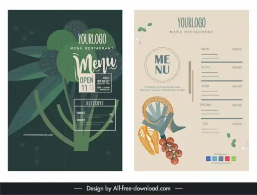 menu restaurant template flat classical ingredients food sketch