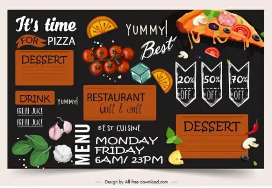 menu template food ingredients sketch elegant colorful dark
