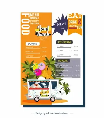 menu template food truck ice cream tree decor