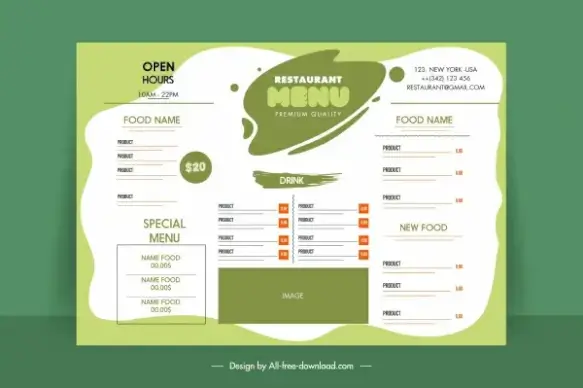 menu template grunge bright white green plain decor