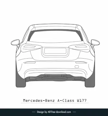 mercedes benz a class w177 car model template flat black white handdrawn outline