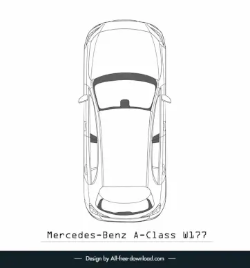 mercedes benz a class w177 car model template flat black white handdrawn top view outline symmetric design