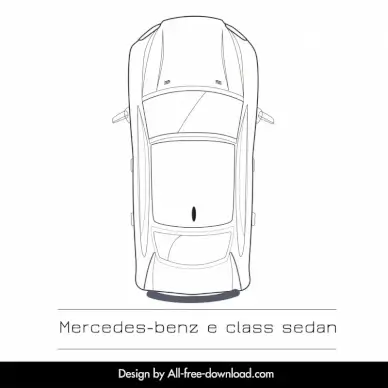 mercedes benz e class sedan 2022 car model icon handdrawn flat black white top view sketch