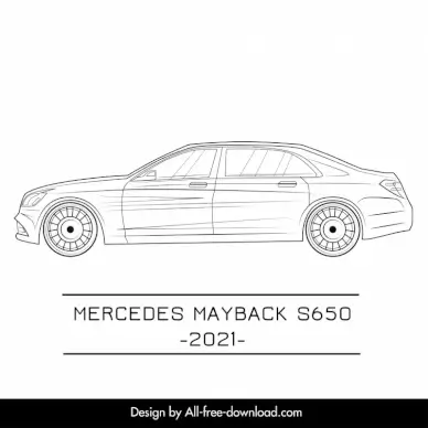 mercedes maybach s 650 2021 car advertising poster template flat black white handdrawn side view outline