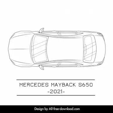 mercedes maybach s 650 2021 car model advertising poster flat symmetric black white top view outline