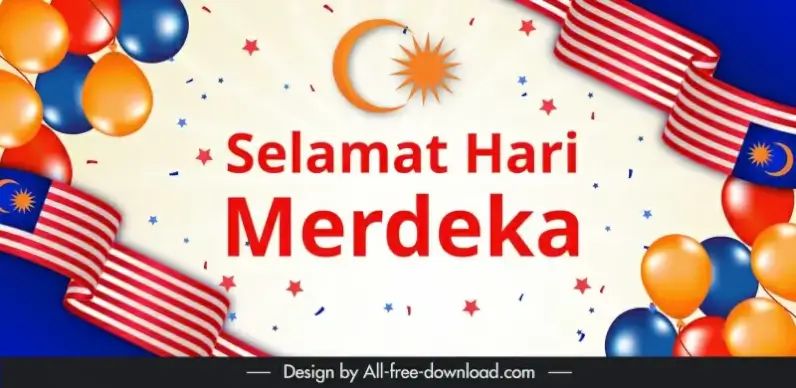 merdeka theme banner template modern balloon flag elements