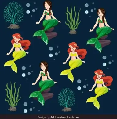 mermaids pattern template cartoon characters sketch repeating design