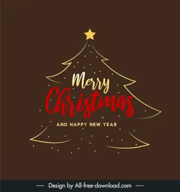 merry christmas banner template flat dark handdrawn christmas tree star calligraphy outline 