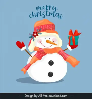 merry christmas card template cute stylized snowman with gift sketch