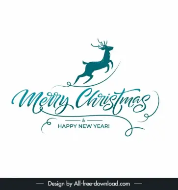 merry christmas card typography design elements dynamic silhouette reindeer calligraphy sketch