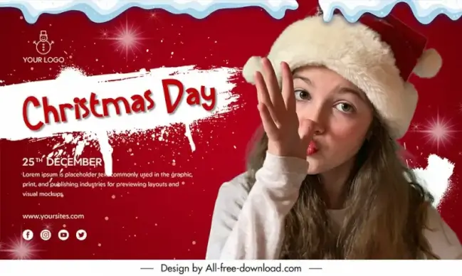  merry christmas day banner template cute girl sketch modern realistic design 