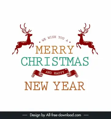 merry christmas happy new year car design elements symmetric dynamic silhouette reindeers ribbons decor