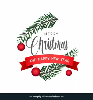 merry christmas happy new year typography banner template pine leaves bauble balls ribbon decor