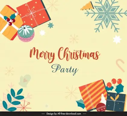 merry christmas party card template bright colorful decorative elements