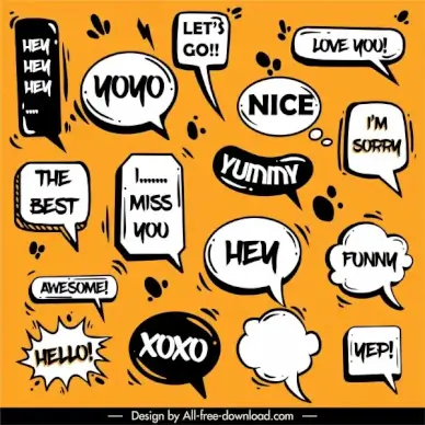 message speech bubbles icons classical dynamic handdrawn