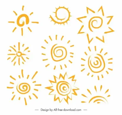 meteorology elements flat handdrawn suns shapes skech