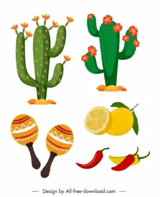 mexico design elements cacti food ingredients sketch
