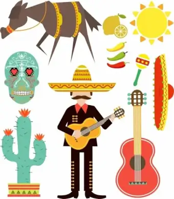 mexico design elements various multicolored symbols isolation