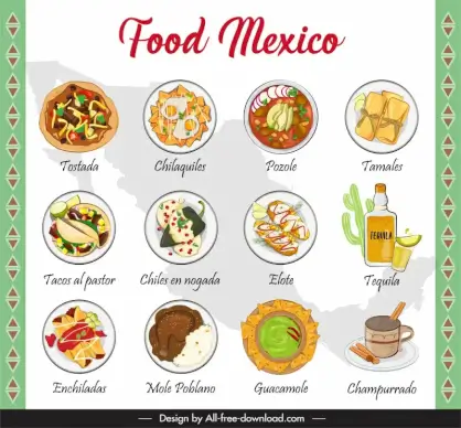 mexico food menu template elegant flat classical design 