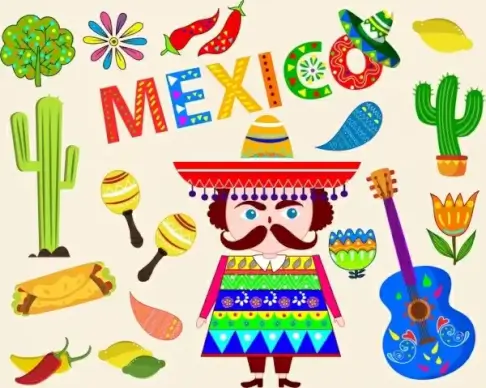 mexico tradition design elements various multicolored symbols