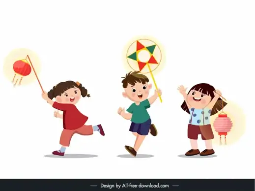 mid autumn design elements cute playful children lantern 