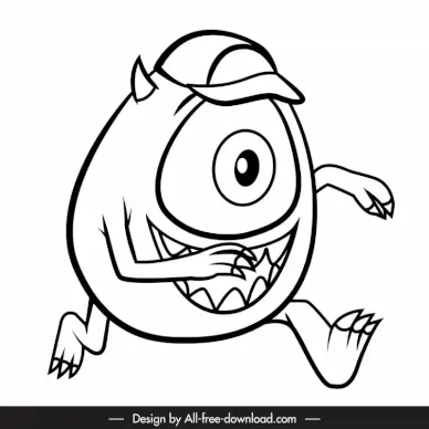 mike wazowski lineart icon running sketch black white cartoon outline 